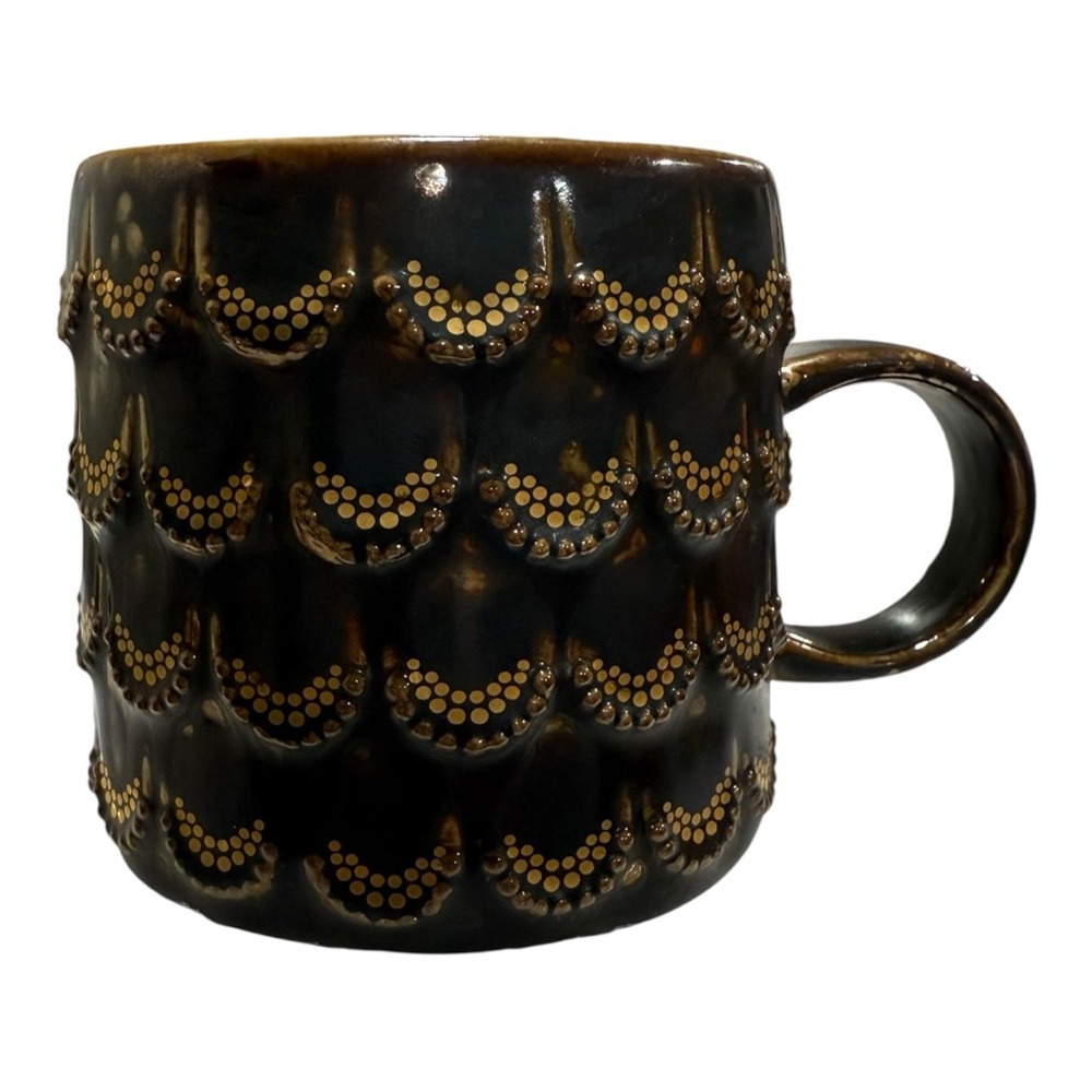 Starbucks 2015 Coffee Mug Mermaid Tail Scale Design Gold & Patina Toned Cup